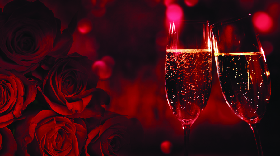 Champagne glass and roses