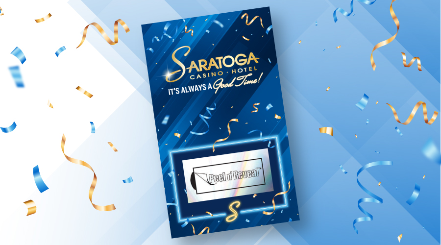 Peel n' Reveal card with confetti.